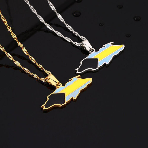 Bahamas Flag Map Necklace