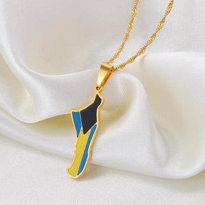 Bahamas Flag Map Necklace