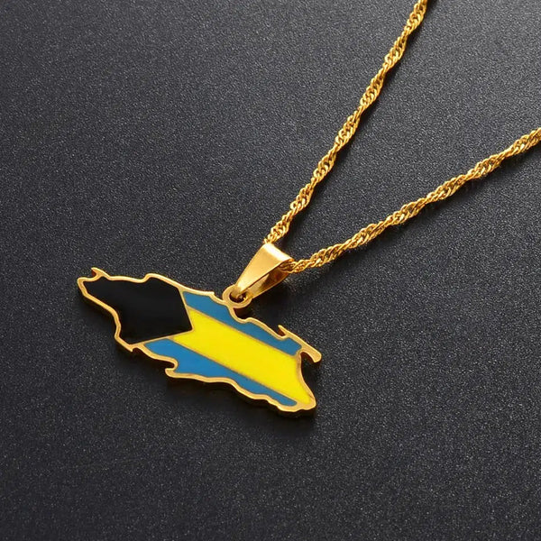 Bahamas Flag Map Necklace