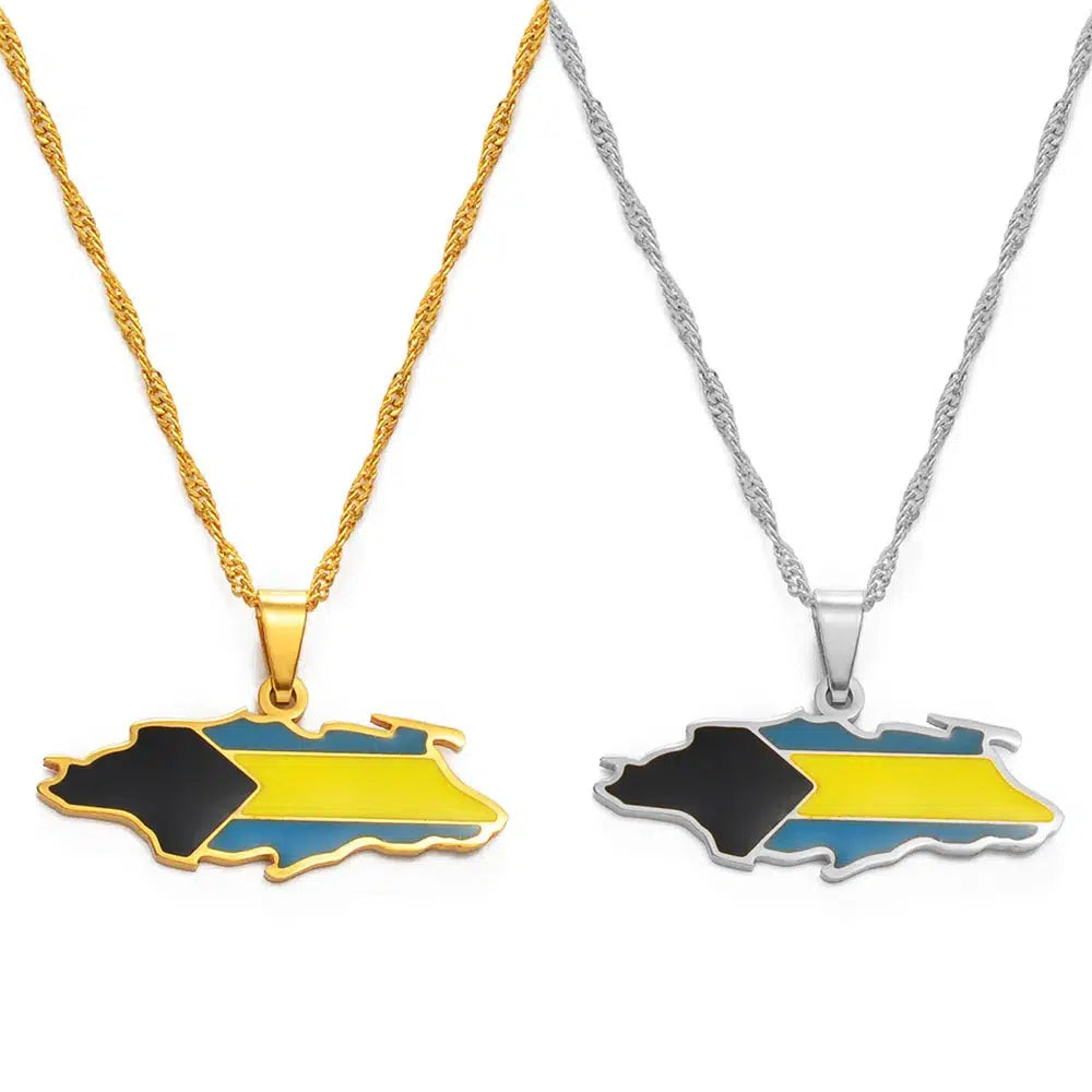 Bahamas Flag Map Necklace