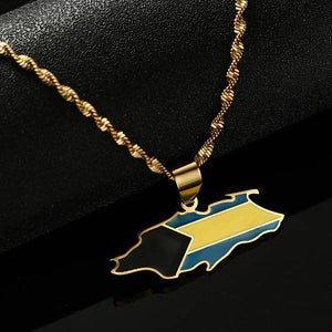 Bahamas Nassau Flag Map Necklace