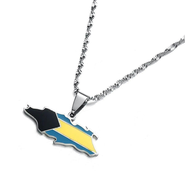 Bahamas Nassau Flag Map Necklace