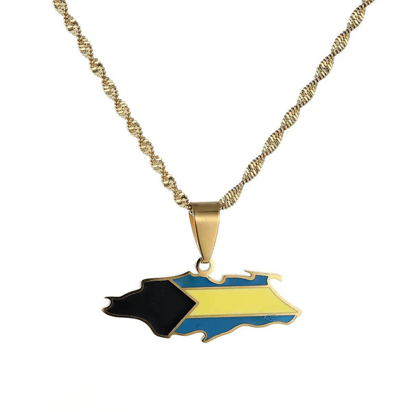 Bahamas Nassau Flag Map Necklace