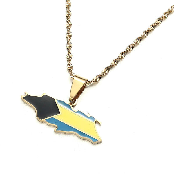 Bahamas Nassau Flag Map Necklace