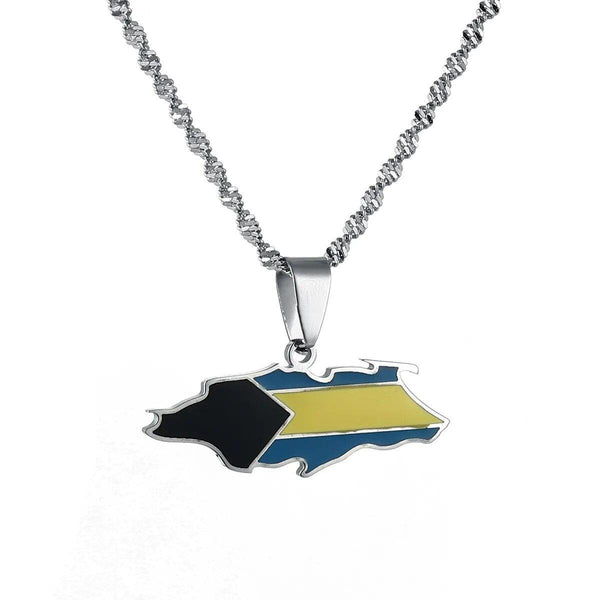 Bahamas Nassau Flag Map Necklace