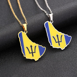 Barbados Flag Map Necklace