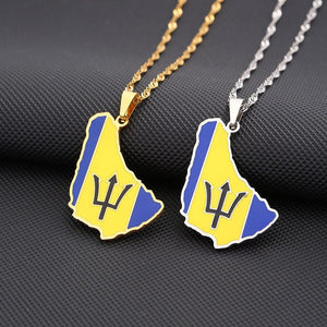 Barbados Flag Map Necklace