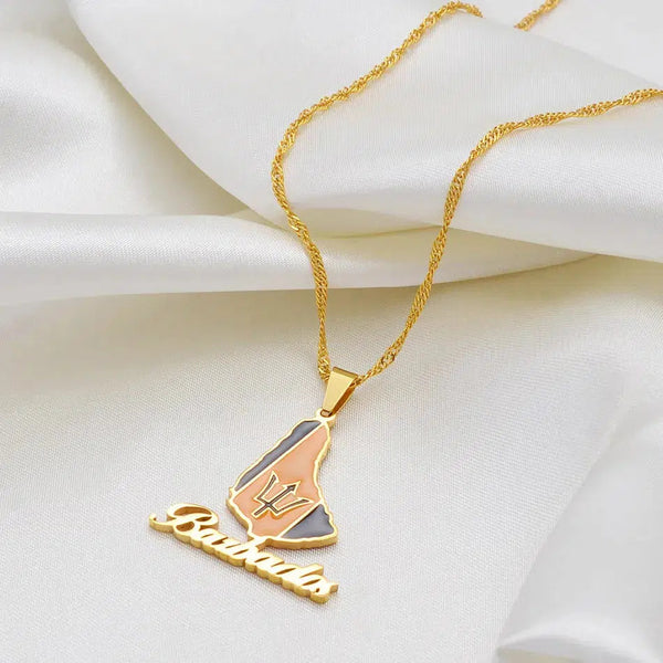 Barbados Flag Map Necklace