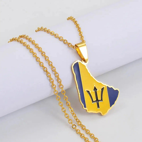 Barbados Flag Map Necklace