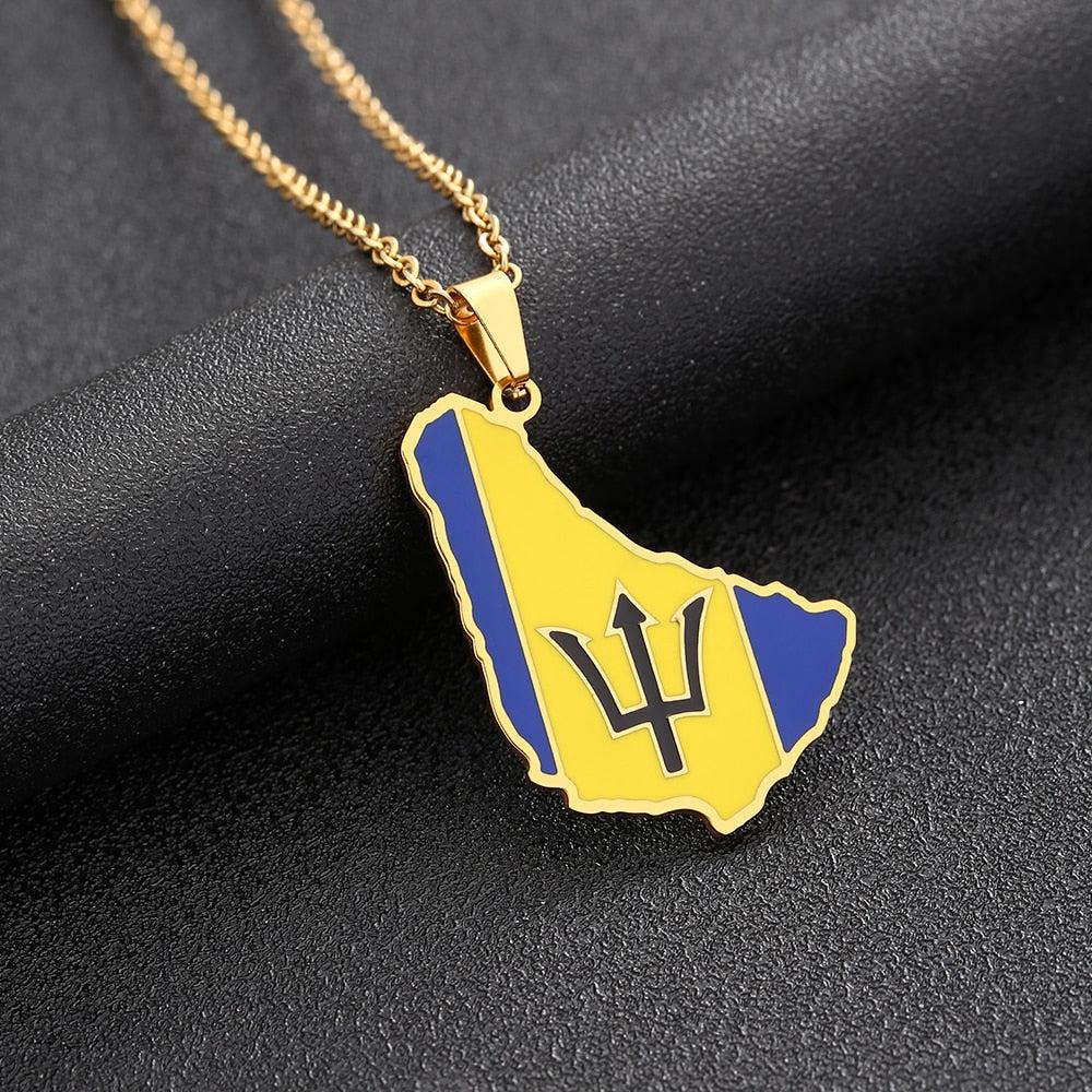 Barbados Flag Map Necklace