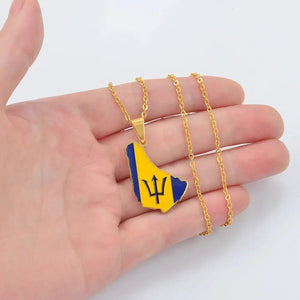 Barbados Flag Map Necklace