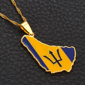 Barbados Flag Map Necklace