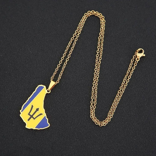 Barbados Flag Map Necklace