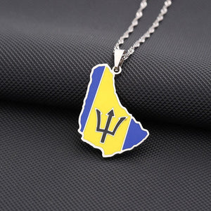 Barbados Flag Map Necklace