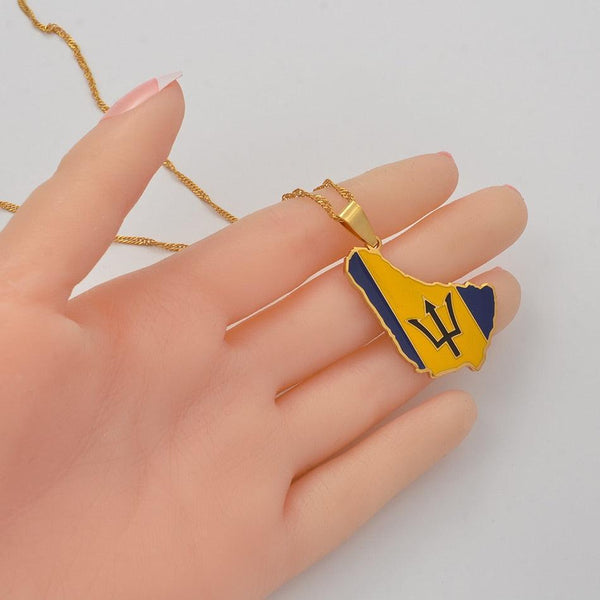 Barbados Flag Map Necklace