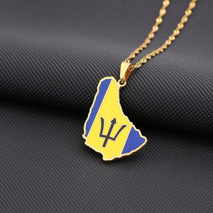 Barbados Flag Map Necklace