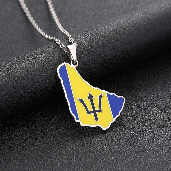 Barbados Flag Map Necklace