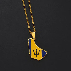 Barbados Flag Map Necklace