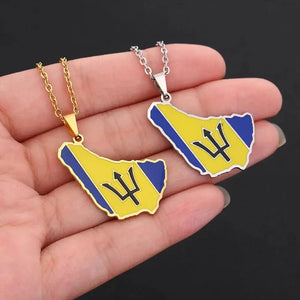 Barbados Flag Map Necklace