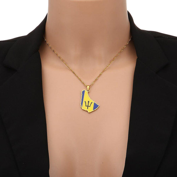 Barbados Flag Map Necklace