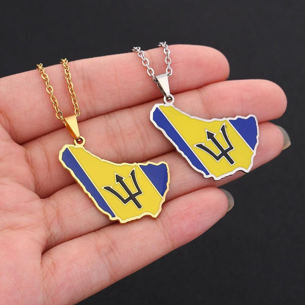 Barbados Flag Map Necklace