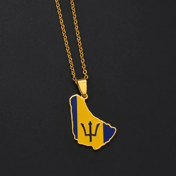 Barbados Flag Map Necklace