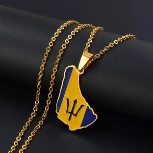 Barbados Flag Map Necklace