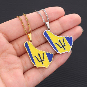 Barbados Flag Map Necklace