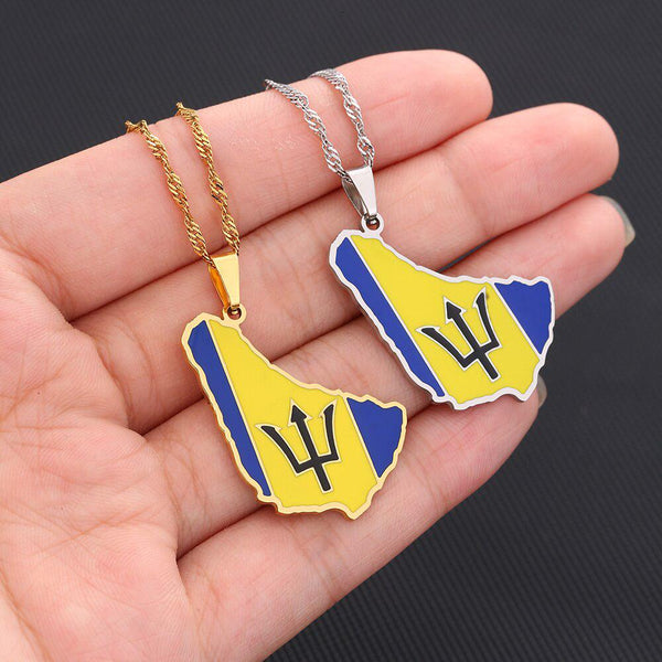 Barbados Flag Map Necklace