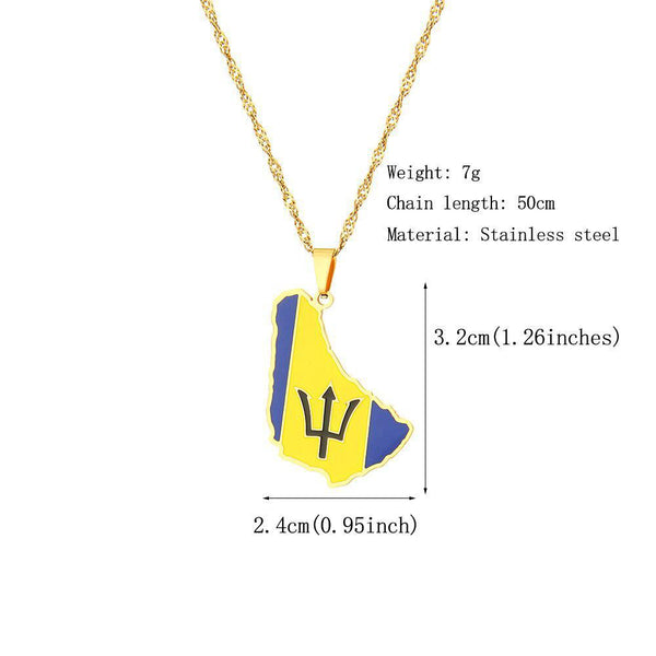 Barbados Flag Map Necklace