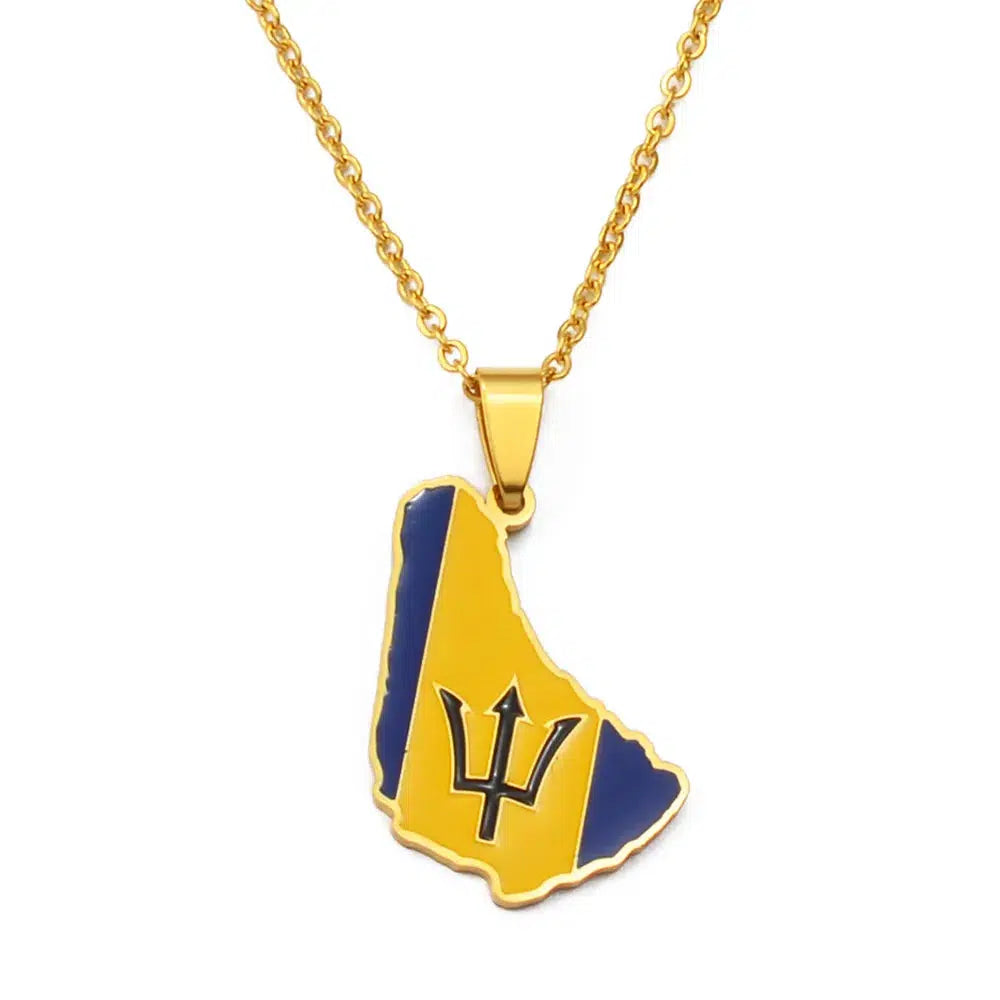 Barbados Flag Map Necklace