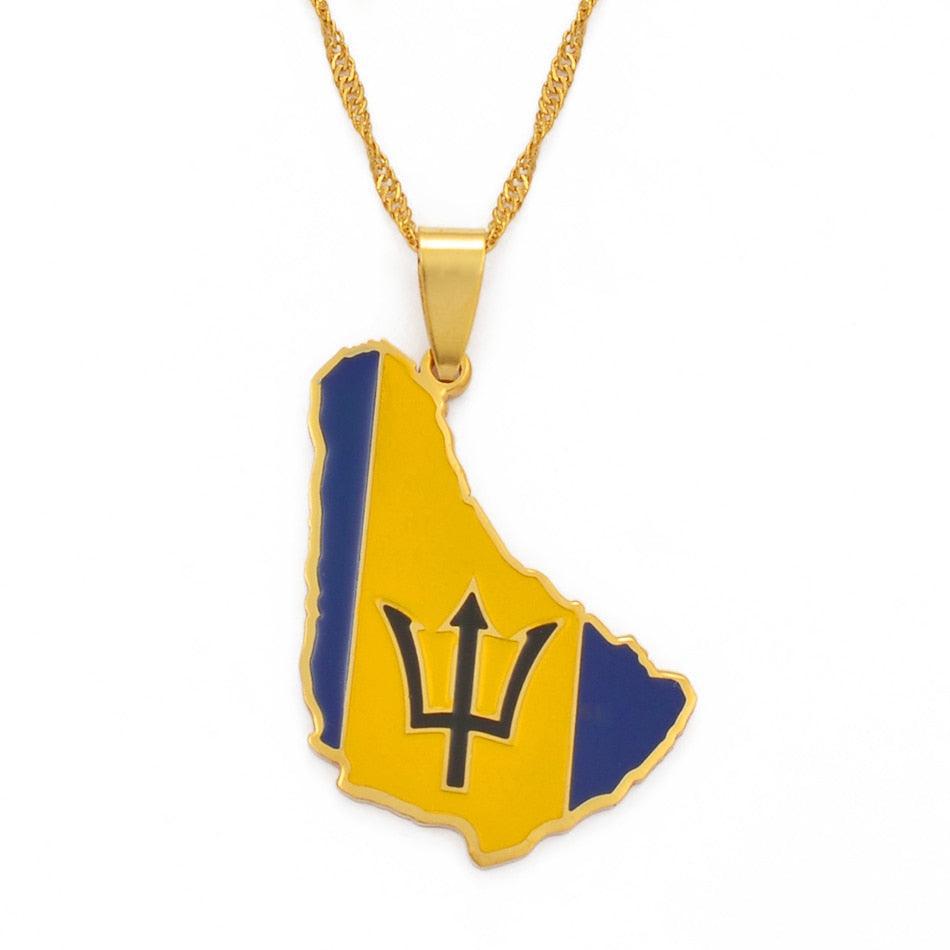 Barbados Flag Map Necklace