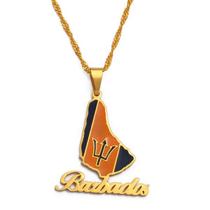 Barbados Flag Map Necklace