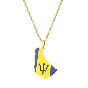 Barbados Flag Map Necklace