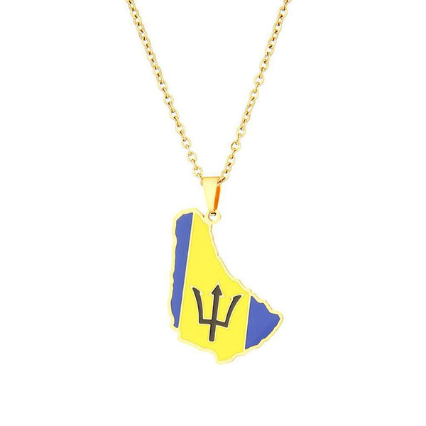 Barbados Flag Map Necklace