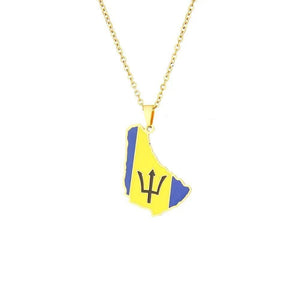 Barbados Flag Map Necklace