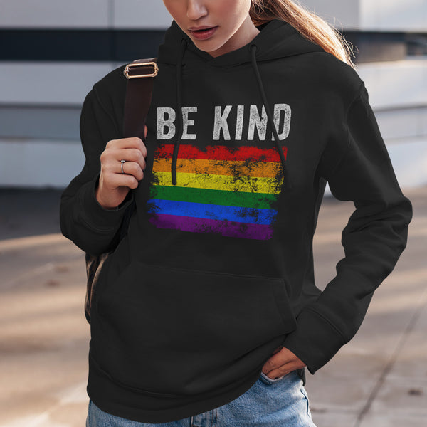 Be Kind Pride Flag - Distressed LGBT+ Hoodie