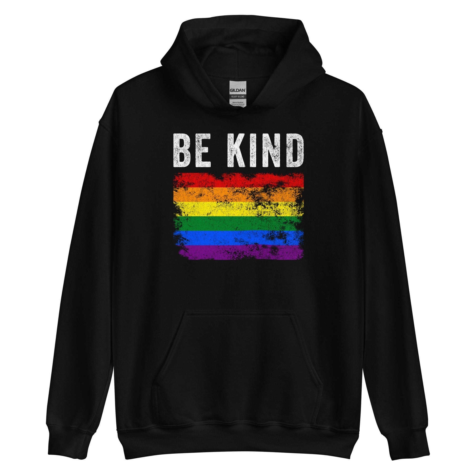 Be Kind Pride Flag - Distressed LGBTQIA2S+ Hoodie