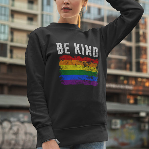 Be Kind Pride Flag - Distressed LGBT+ Sweatshirt