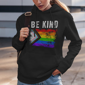 Be Kind Progress Pride Flag - Distressed LGBT+ Hoodie