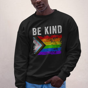Be Kind Progress Pride Flag - Distressed LGBT+ Sweatshirt