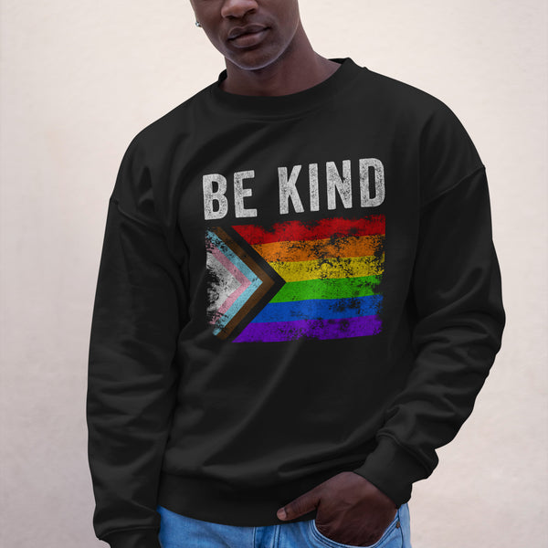 Be Kind Progress Pride Flag - Distressed LGBT+ Sweatshirt