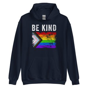 Be Kind Progress Pride Flag - Distressed LGBT+ Hoodie