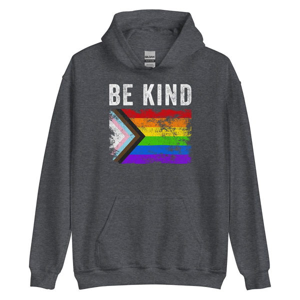 Be Kind Progress Pride Flag - Distressed LGBTQIA2S+ Hoodie
