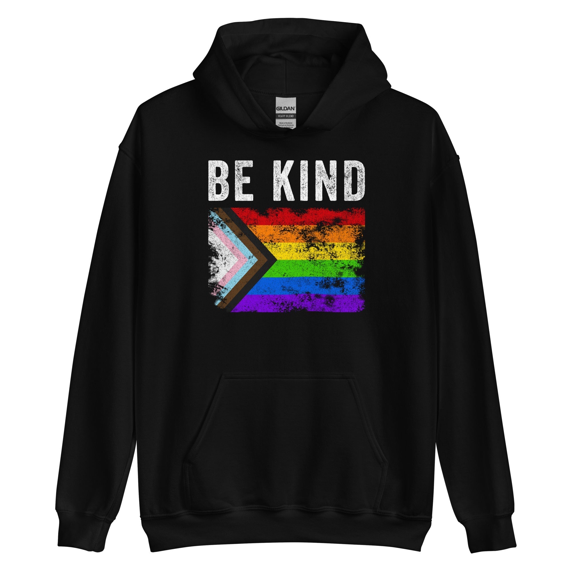 Be Kind Progress Pride Flag - Distressed LGBTQIA2S+ Hoodie