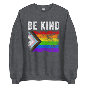 Be Kind Progress Pride Flag - Distressed LGBTQIA2S+ Sweatshirt