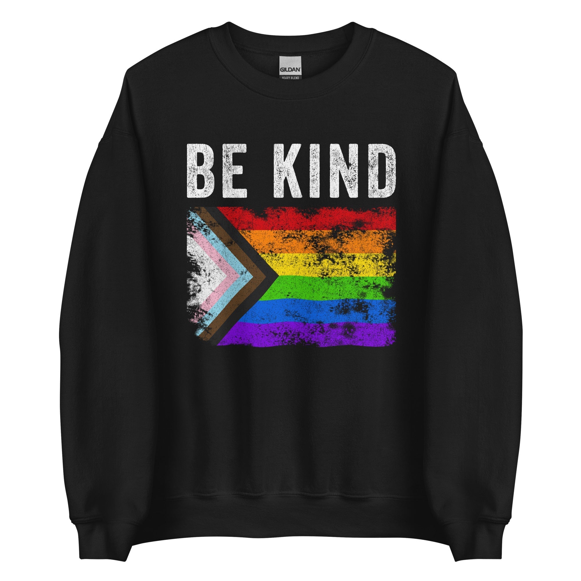 Be Kind Progress Pride Flag - Distressed LGBTQIA2S+ Sweatshirt