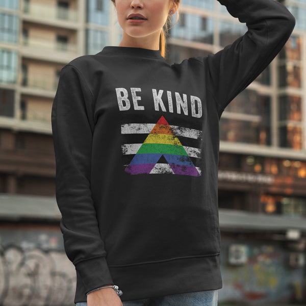 Be Kind Straight Ally - Distressed LGBT+ Sweatshirt