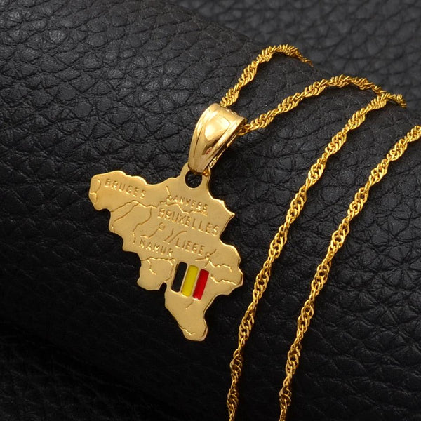 Belgium Flag Map Necklace