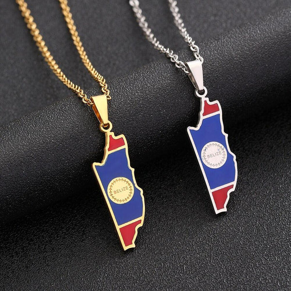 Belize Flag Map Necklace